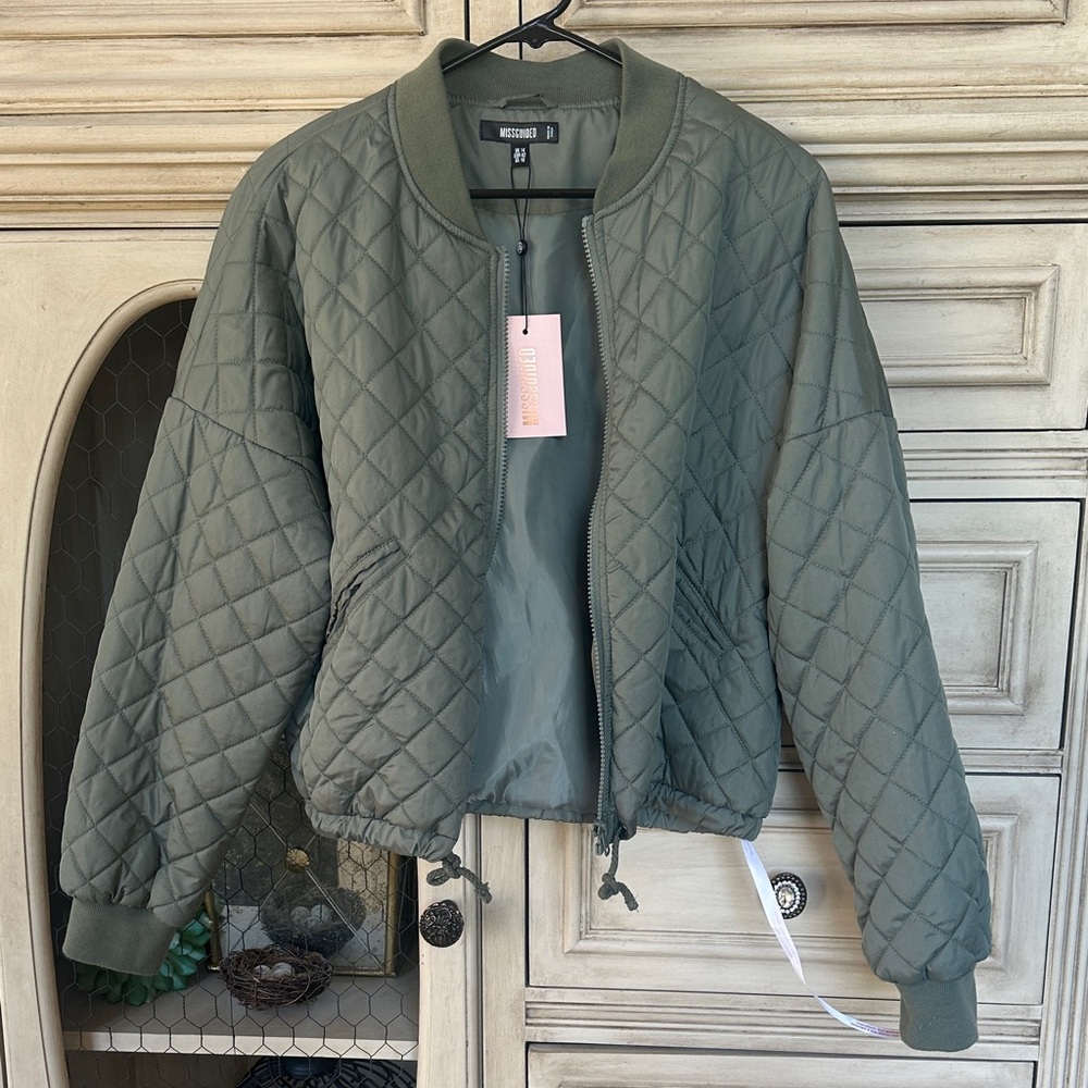 H&M Green Quilted Bomber Jacket